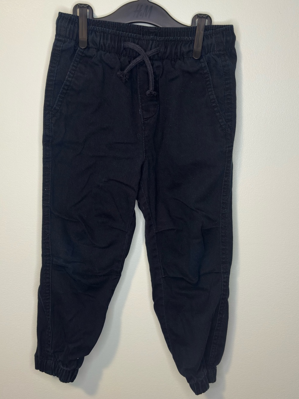 H&M Kids Stretch Twill Jogger Pants Solid Black Drawstring